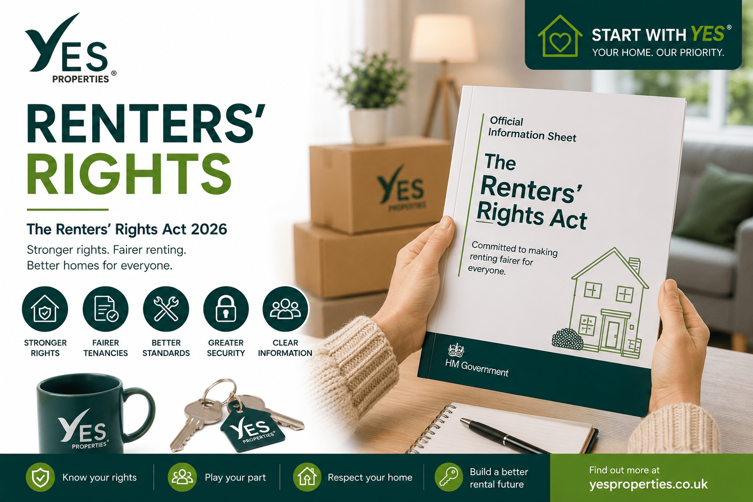Tenant reading the official Information Sheet provided before starting a tenancy under the Renters' Rights Act in England.