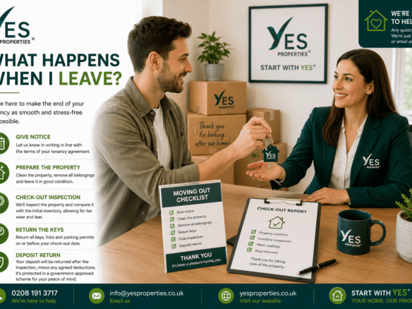 Tenant returning house keys to a Yes Properties estate agent at the end of a tenancy while completing the check-out process and final property inspection.