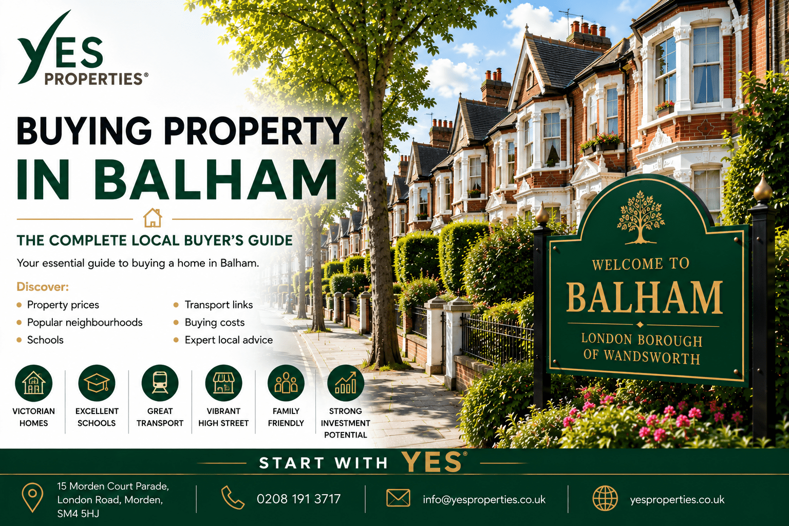 Buying Property in Balham featuring elegant Victorian homes, leafy South West London streets and expert local guidance from Yes Properties.