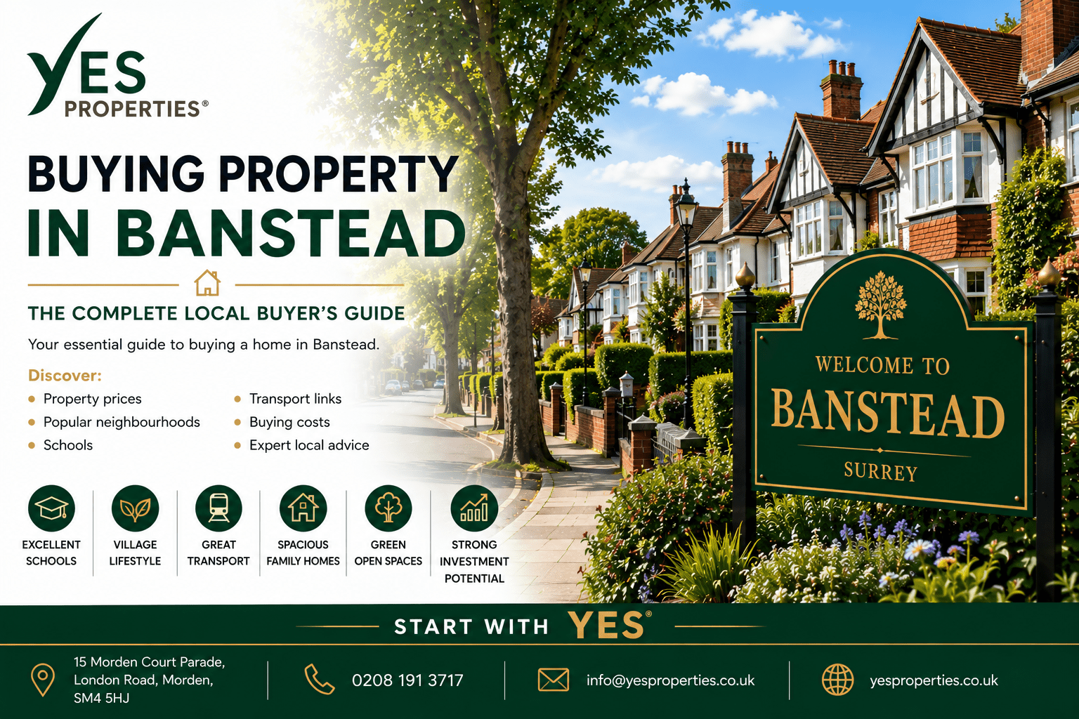 Buying Property in Banstead featuring attractive Surrey family homes, leafy residential streets and expert local guidance from Yes Properties.