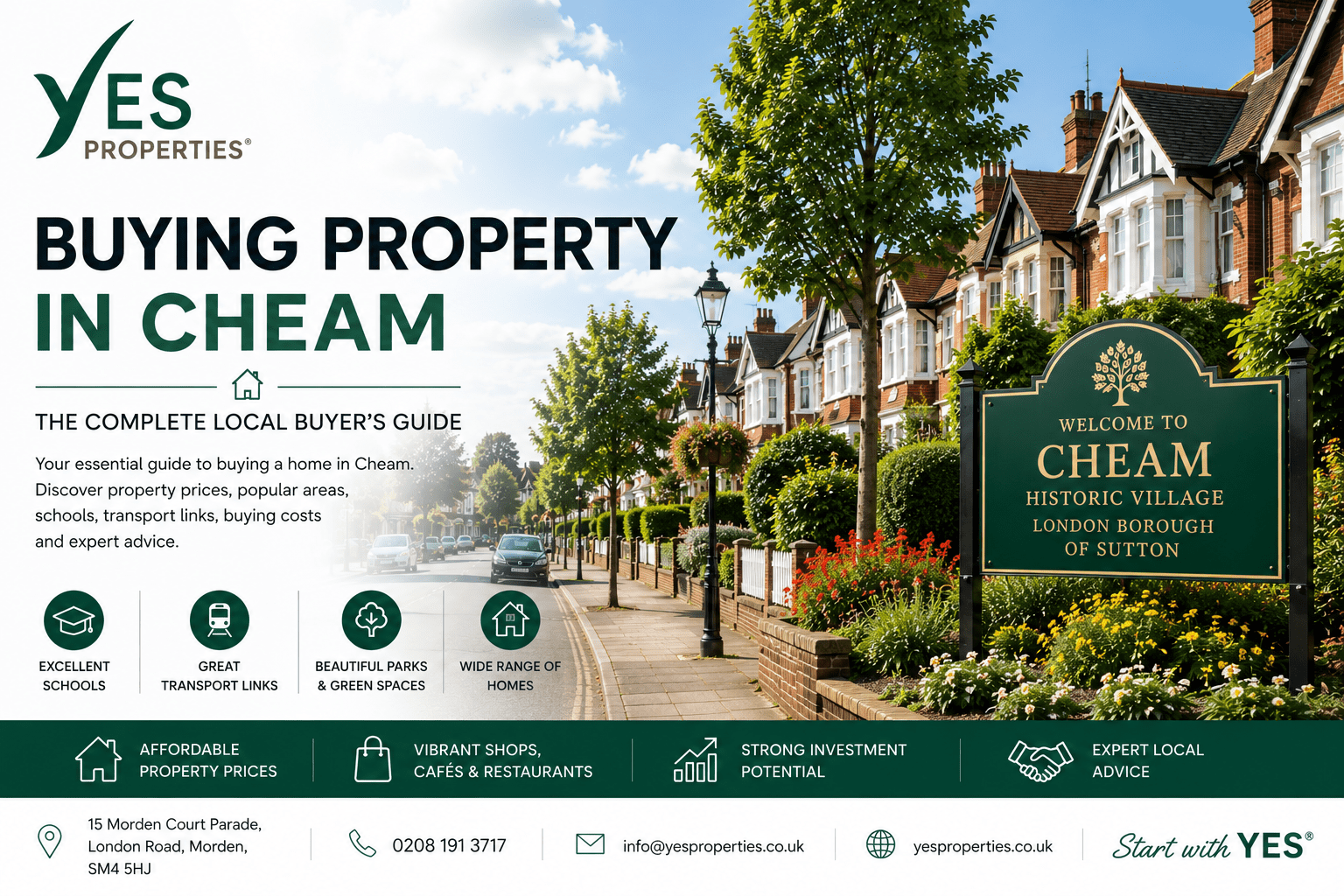 Buying Property in Cheam featuring attractive residential homes, Cheam Village and tree-lined streets | Yes Properties