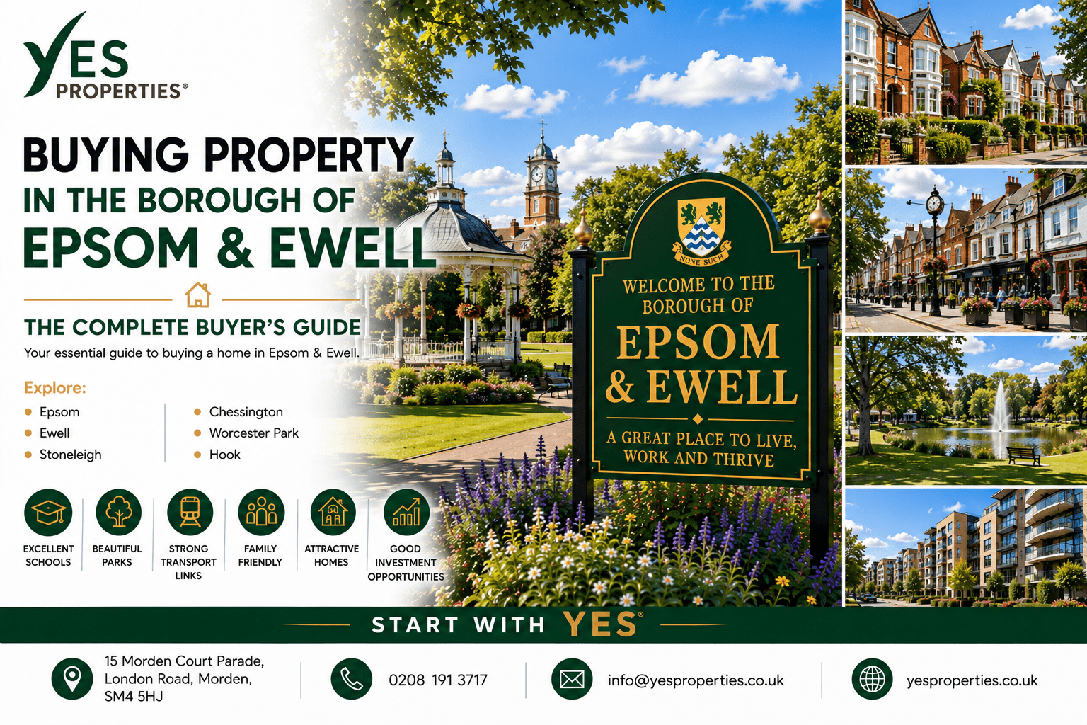 Buying property in the Borough of Epsom & Ewell featuring attractive family homes, green parks and expert local guidance from Yes Properties.