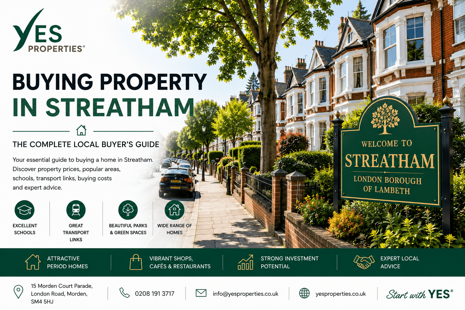 Buying Property in Streatham featuring attractive Victorian and Edwardian homes, tree-lined residential streets and the Yes Properties local buyer's guide for South West London.