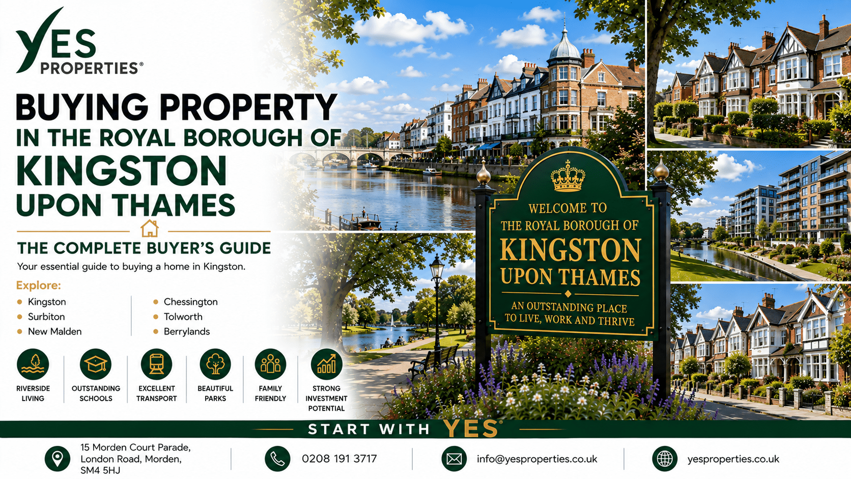 Buying property in the Royal Borough of Kingston upon Thames featuring riverside homes, leafy residential streets and expert local guidance from Yes Properties.
