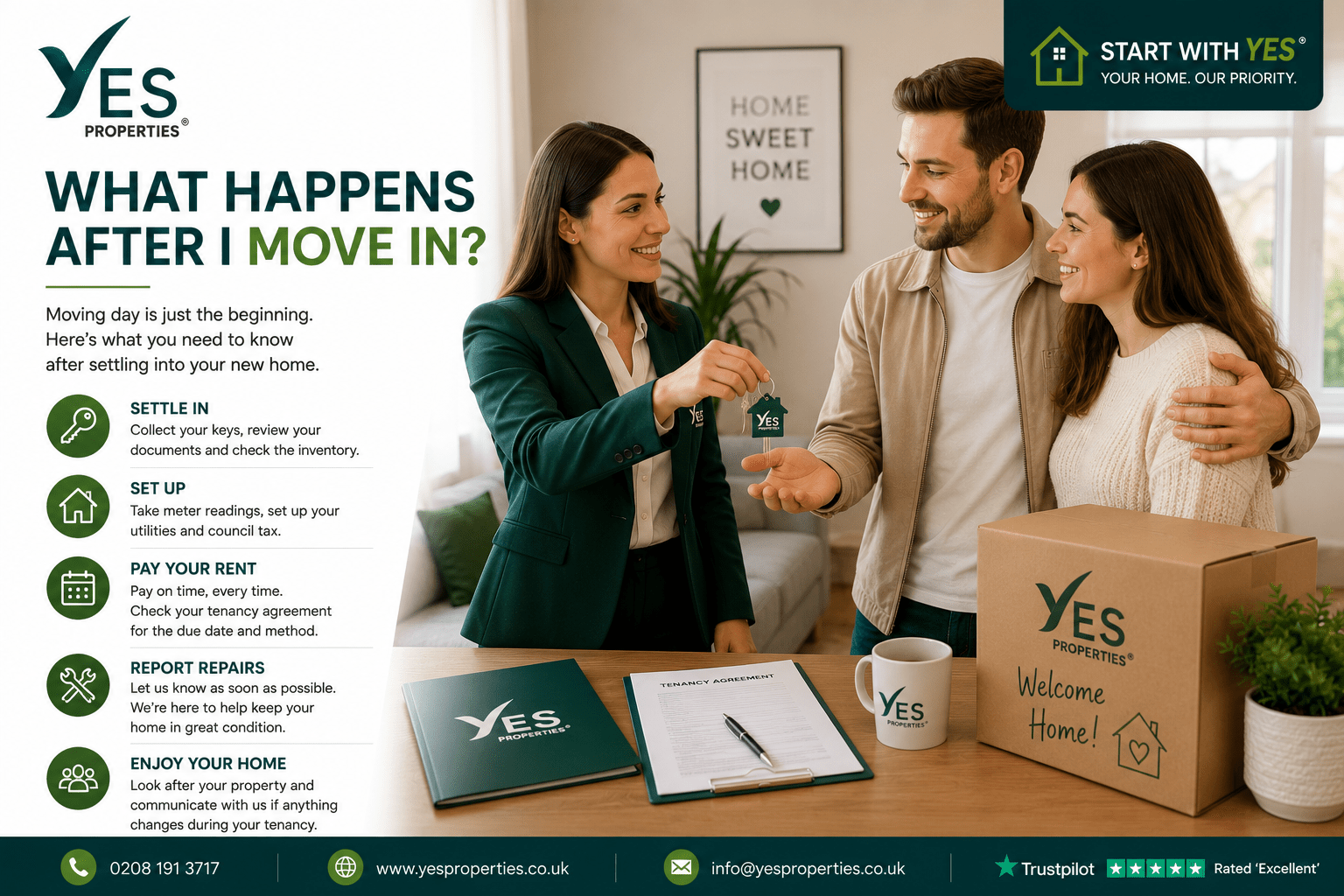New tenant receiving keys from a Yes Properties estate agent before moving into their new rented home and beginning their tenancy.